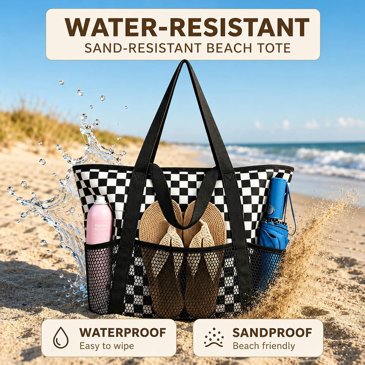 Beach Bags Waterproof Sandproof Mesh Tote – Foldable