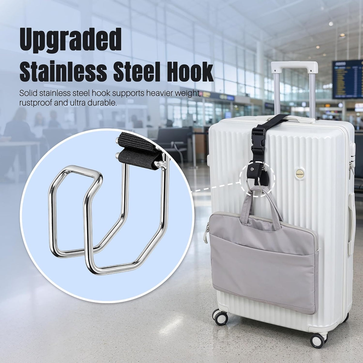 Vigorport Stainless Steel Luggage Hook Strap, Heavy Duty Add A Bag J Hook