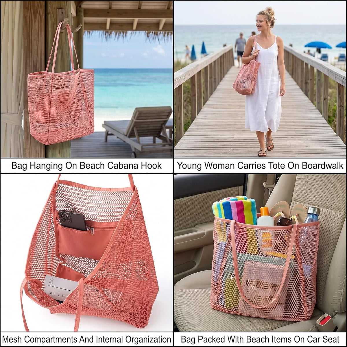 1 Pack Hollow Mesh Beach Tote Bag,Mesh Bag,Beach Bags For Women, Tote Bag For Women,Vacation Essentials