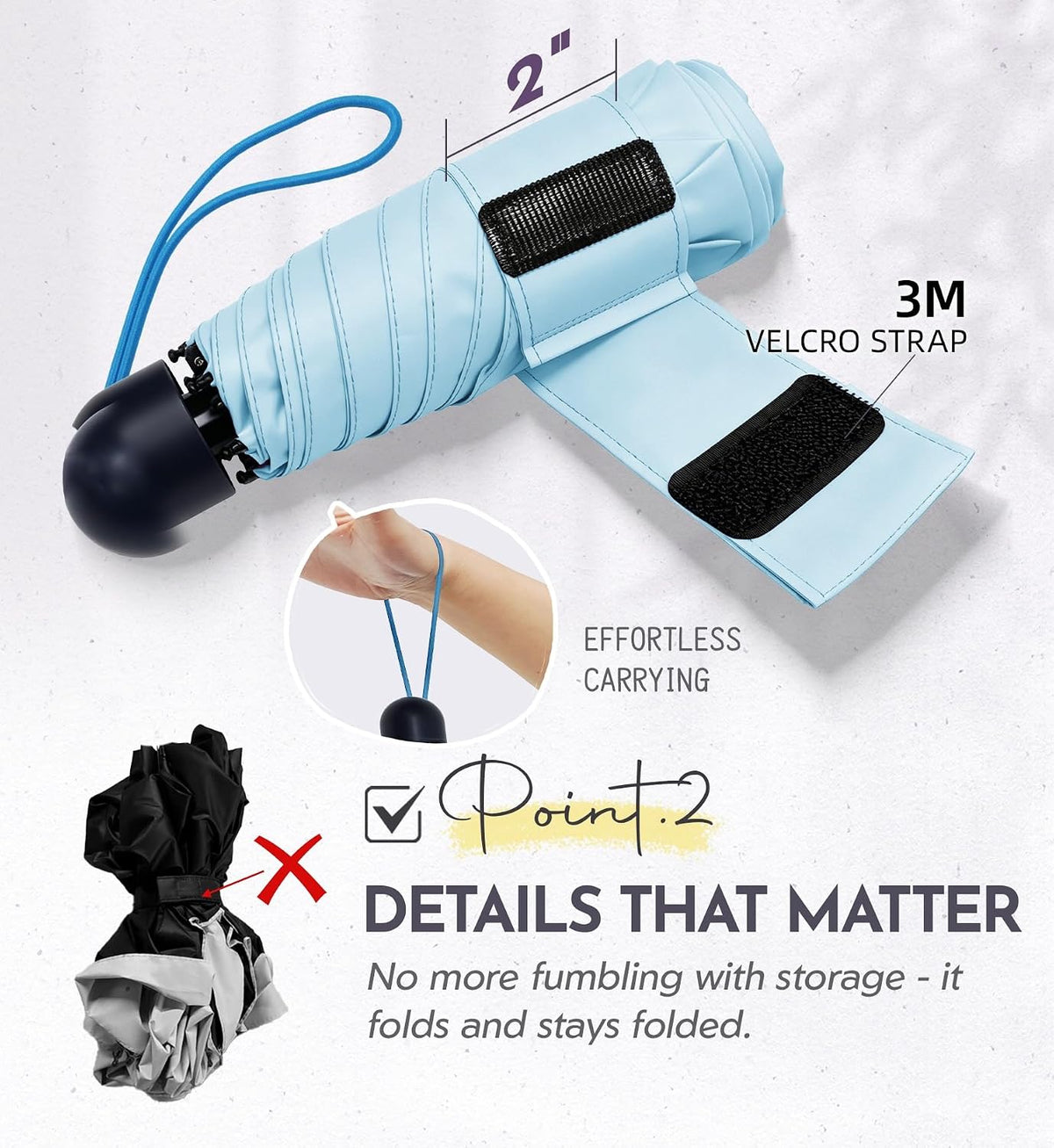 Umbrella Travel Size Mini Compact for Rain, UPF 100+ UV Protection