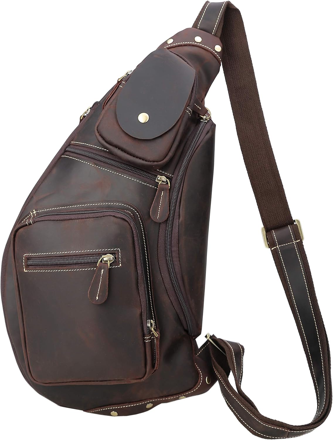 Polare Full Grain Leather Cross Body Sling Bag Chest Bag Backpack Outdoor Camping Tactical Daypack