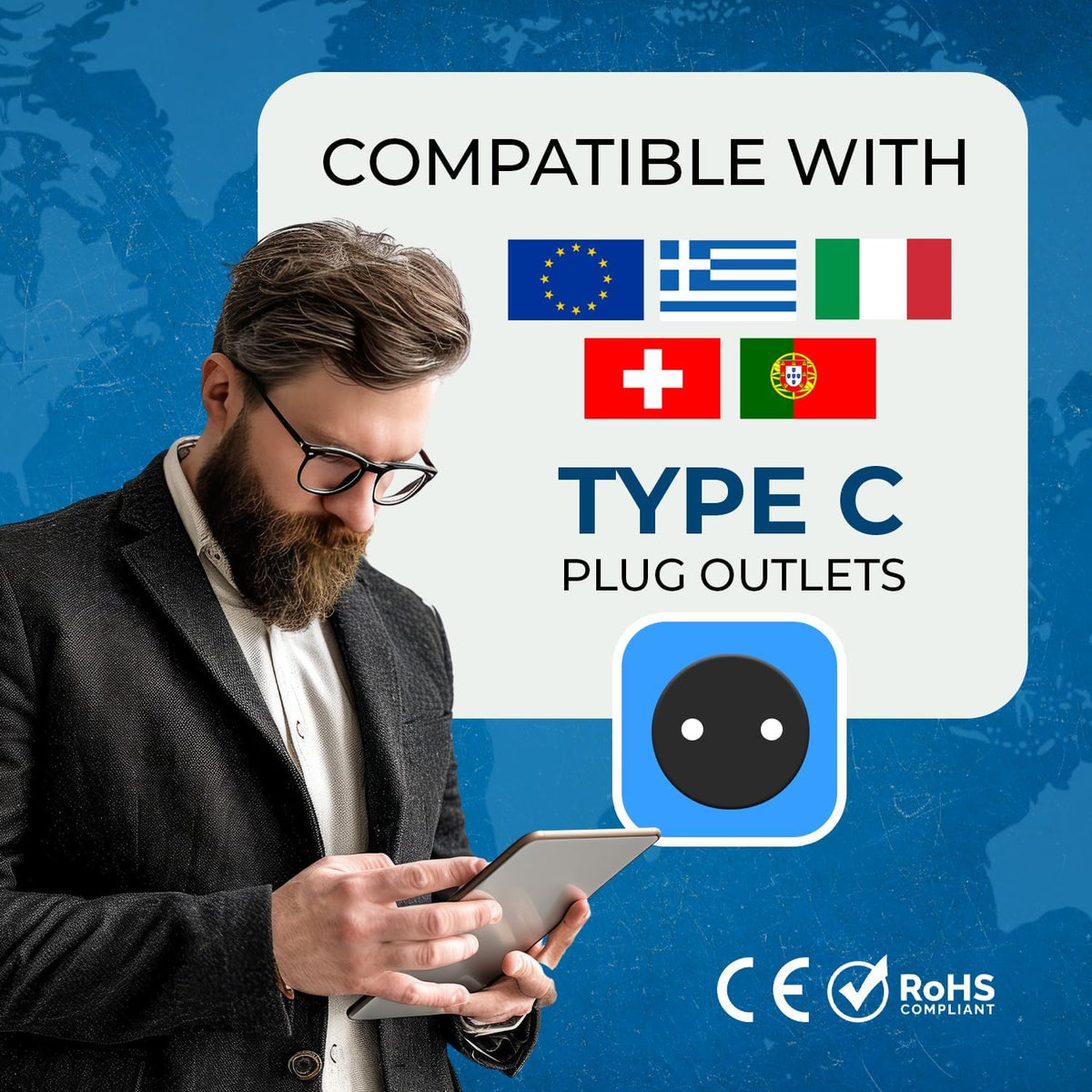 OREI USA to Europe, Turkey, Spain & More (Type C) Travel Adapter Plug - 2 in 1 - CE Certified - RoHS Compliant - 300 Pack - Black