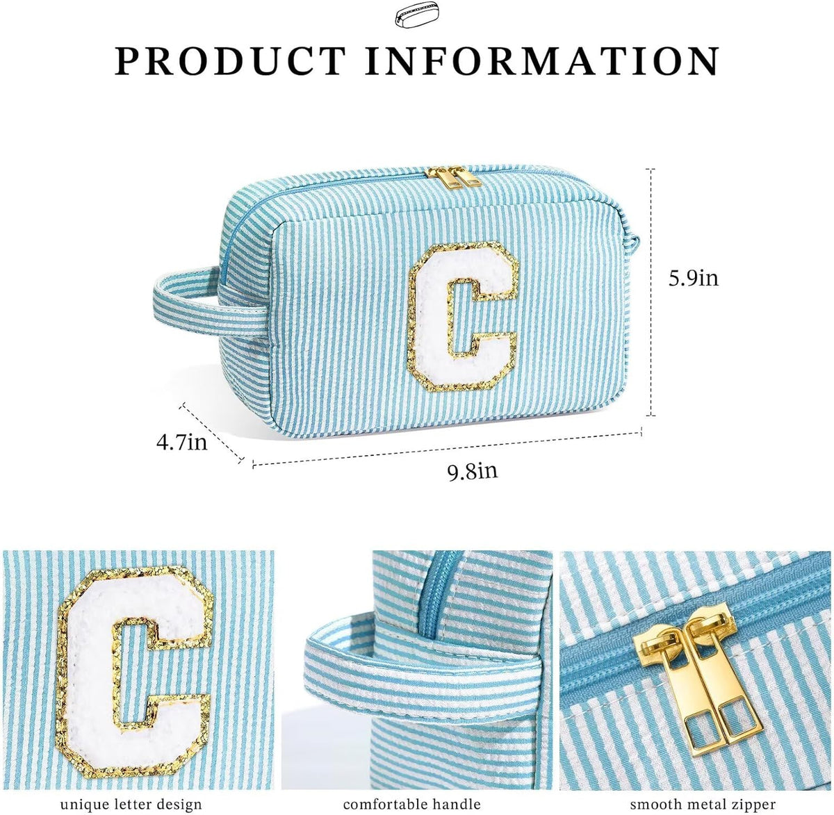YOOLIFE Birthday Gifts for 6 7 8 9 10 11 12 13 14 15 Year Old Teen Girl - Initial Makeup Bag Letter Toiletry Pouch Cosmetic Case, Personalized Teen Girl Gifts Trendy Stuff Party Favor, Light Blue L