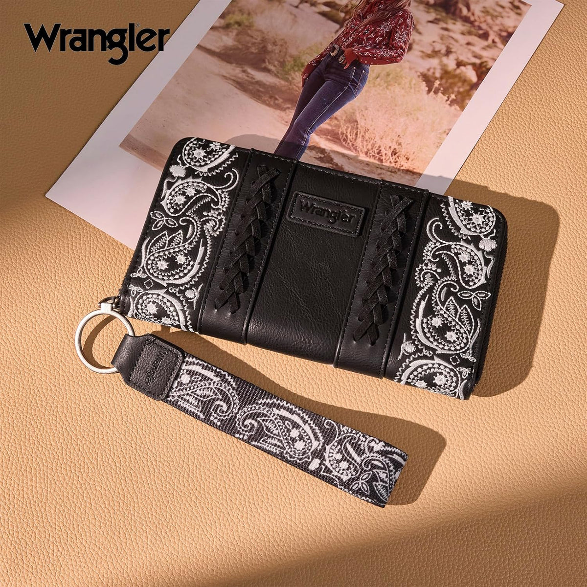 Montana West Wrangler Western Paisley Wristlet Wallet for Women, PU Leather Zip Around Clutch with RFID Blocking & Coin Pocket