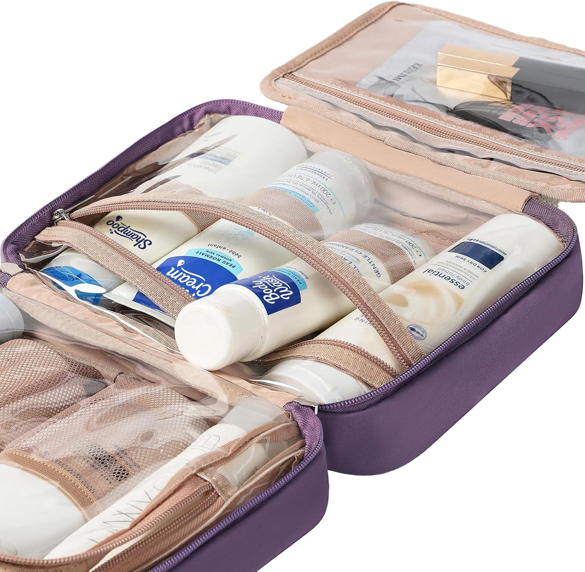 NISHEL Travel Toiletry Bag for Women Hanging Organizer Makeup Case Pockets