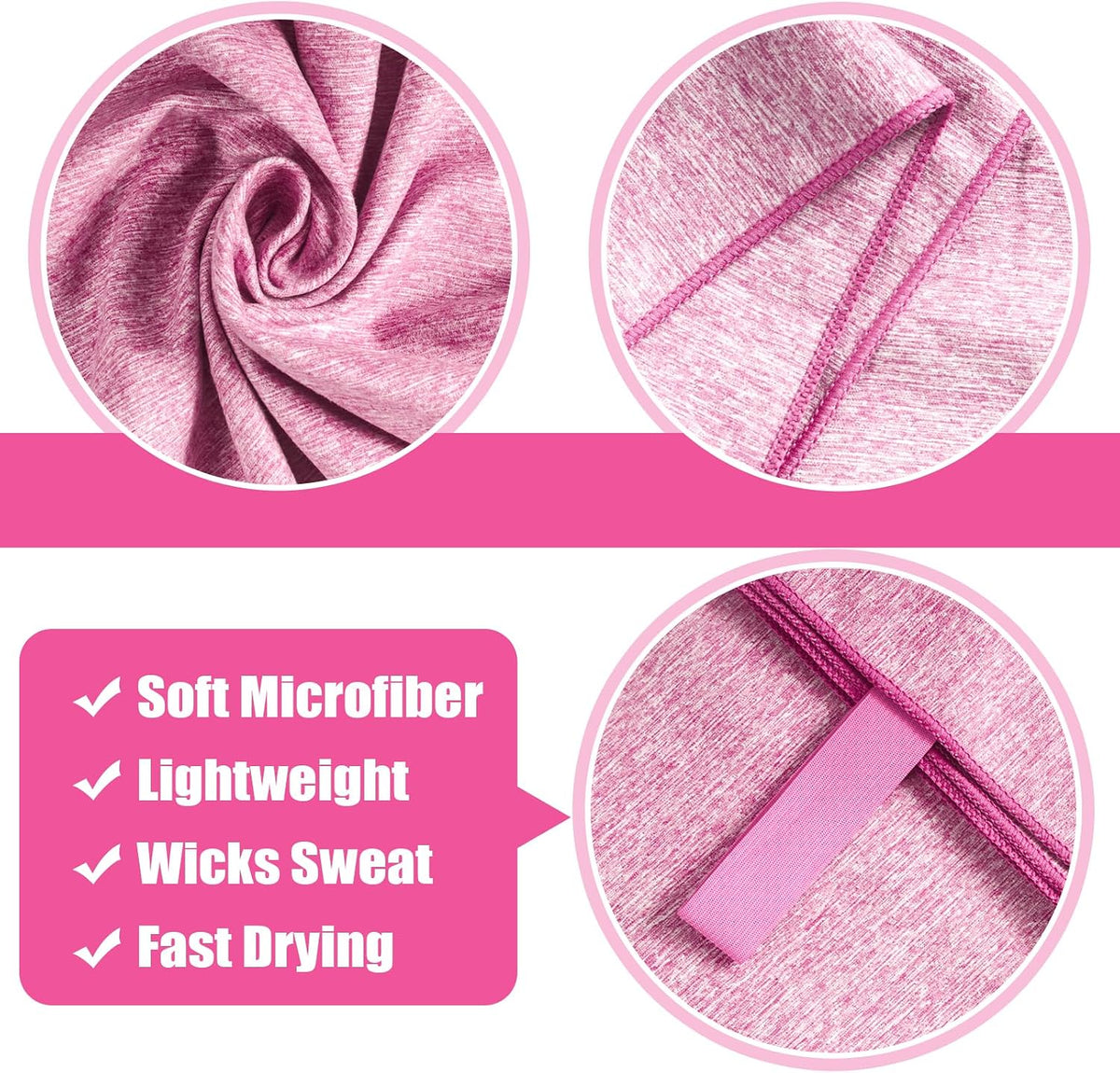 Microfiber Yoga Mat Towel Women Fast Drying Lightweight Camping Hiking Travel Beach Swimming Pool Body Towel(Light Pink, 1 Pack L(30X60 Inch)