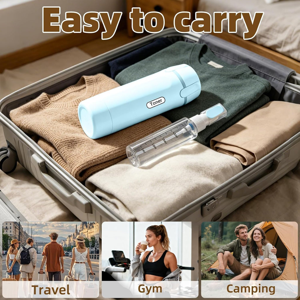 4 in 1 Travel Dispenser Bottle, Leakproof Travel Size Toiletries Holder, Refillable Portable Containers for Shampoo Lotion Conditioner Cream Transparent with Label (Blue)