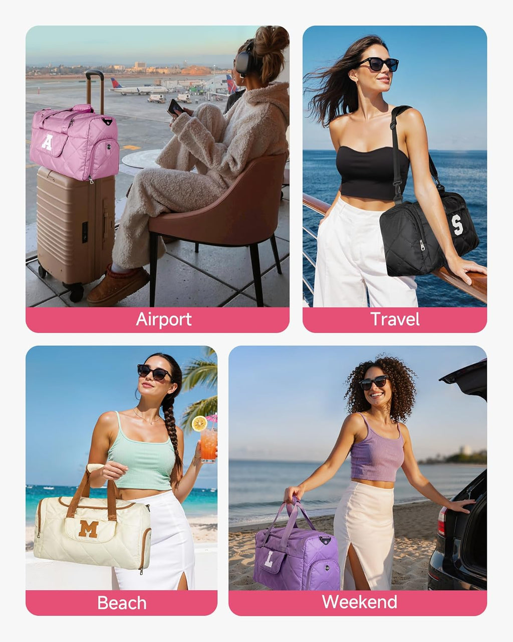 Elilier Thank You Gift Idea, Personalized Duffle Bag for Women, Letter V