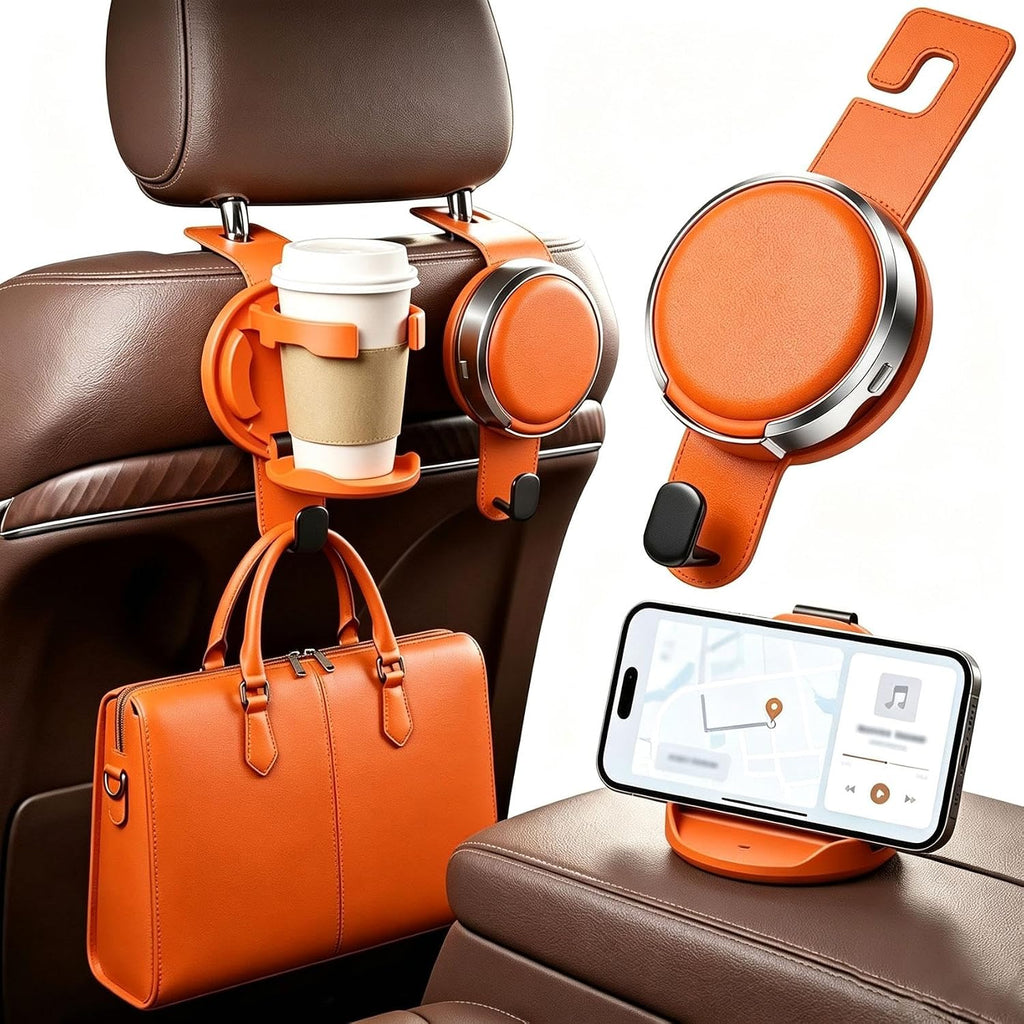 2026 New Foldable Car Door Cup Holder with Hook for Cups Phone Organizer,Orange：for Seats：1 Pack,Multi-Functional Car Mount Folds to 3.94'' and Clips to Car Doors Without Tools