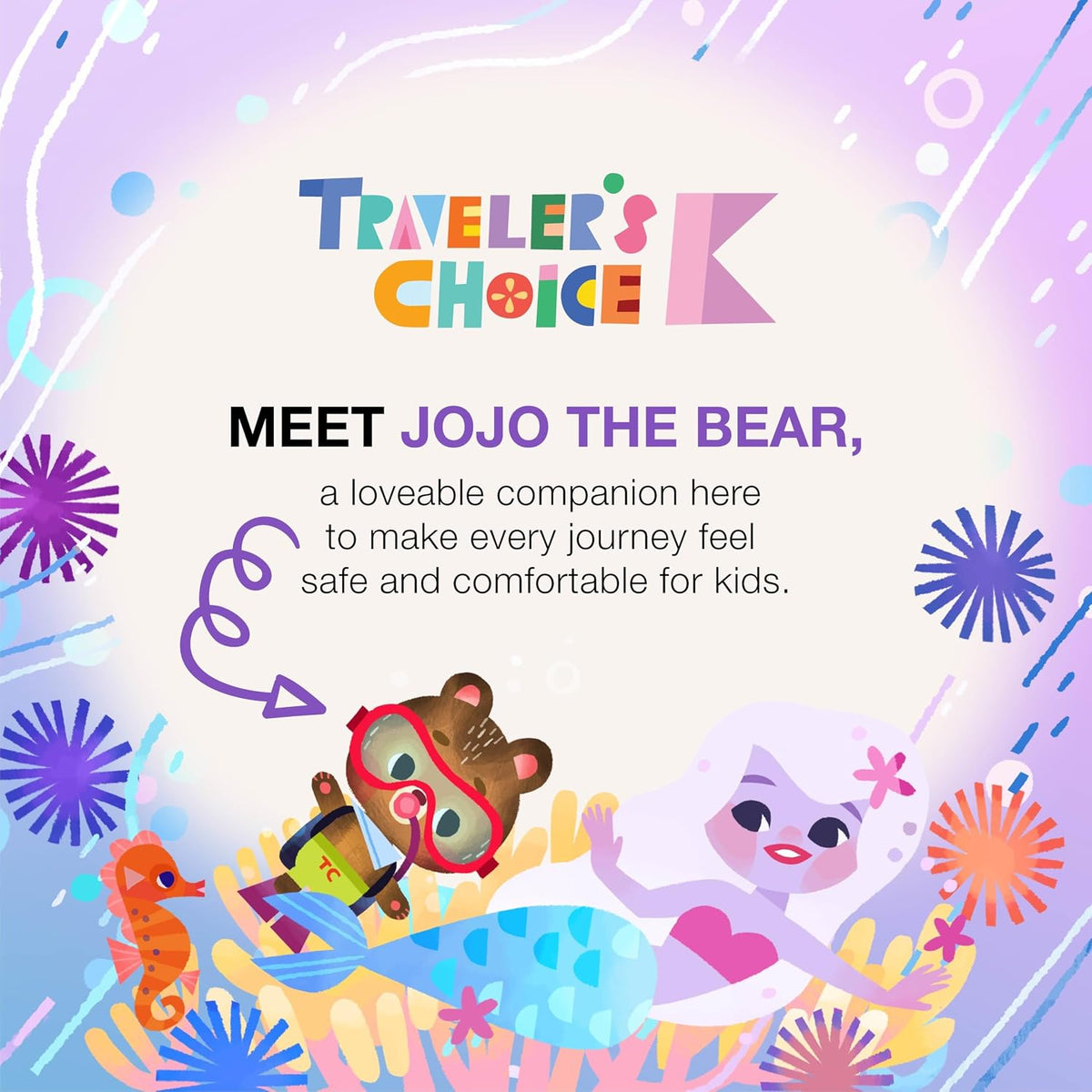 Traveler's Choice Kids JoJo the Bear's Travel Adventure, Under the Sea, 6-Piece Set (Carry-on, Packing Cubes, Luggage Tag)