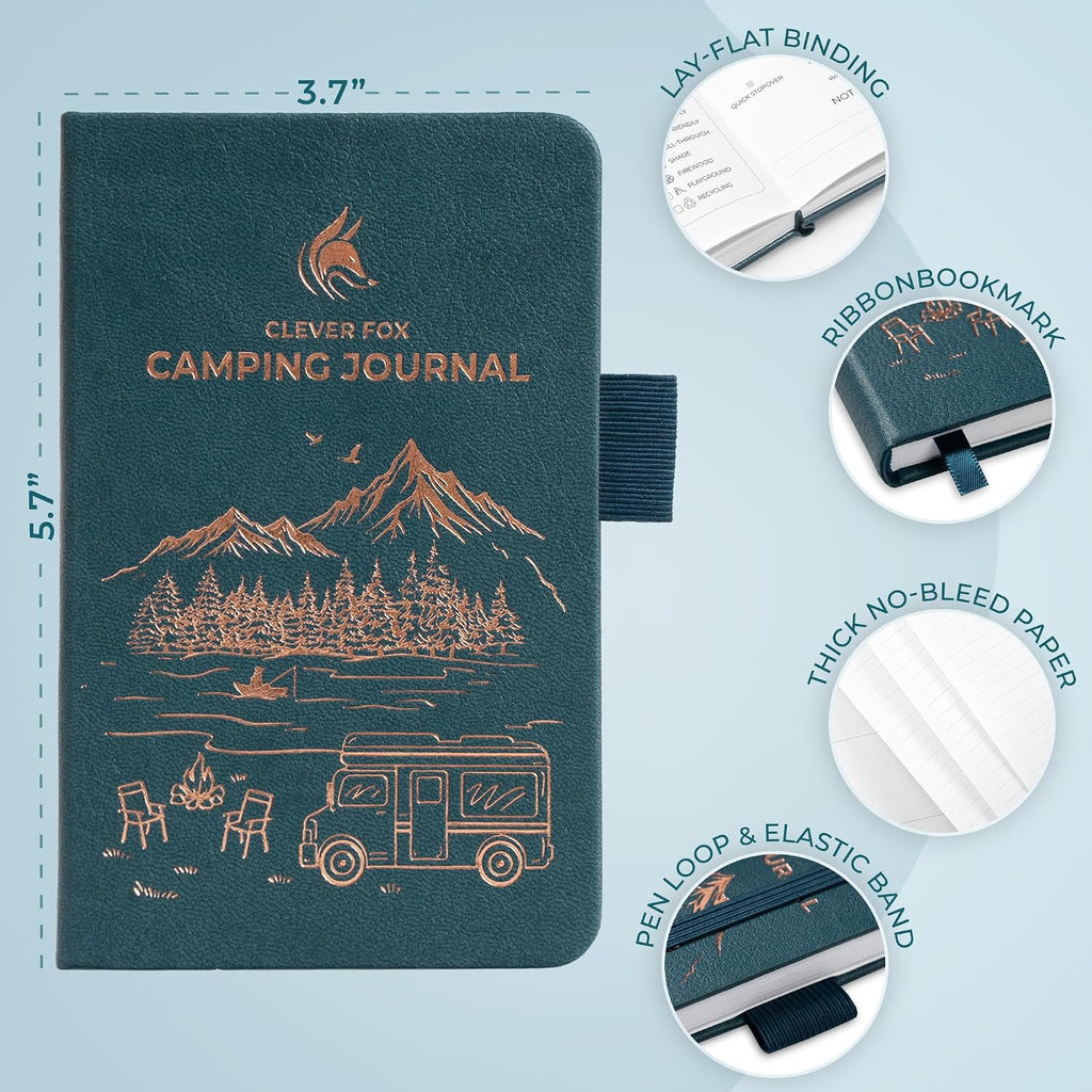 Clever Fox Camping Journal, RV Travel Log Book, 3.7" x 5.6" Deep Sea
