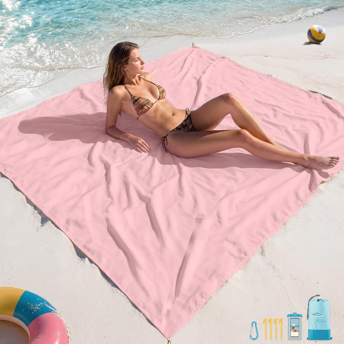 Beach Blanket Sandproof Waterproof Oversized 78"x81"/10'x9' Compact mat