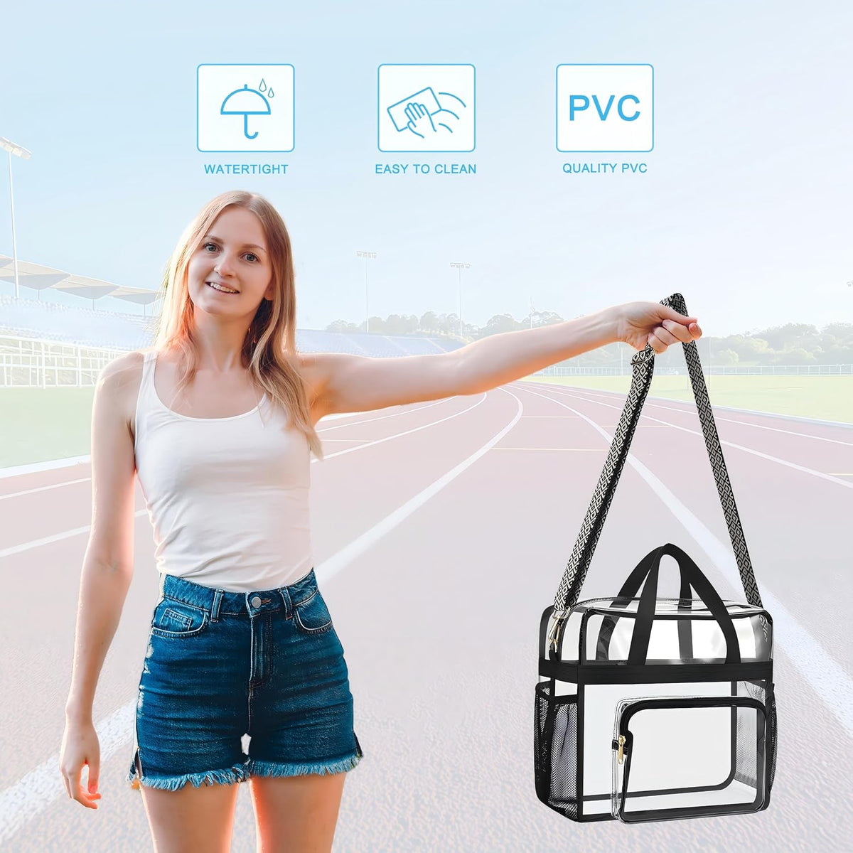 Bagenius Clear Tote Bag, 12x5.5x12 Inches Travel Tote Bag Stadium Approved