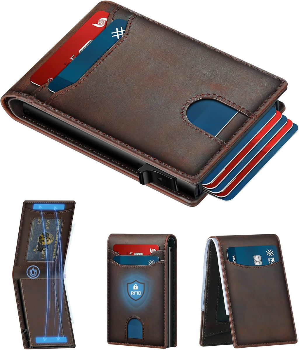 Card Wallet For Men Slim Minimalist: Smart Rfid Front Pocket Pop Up Wallets