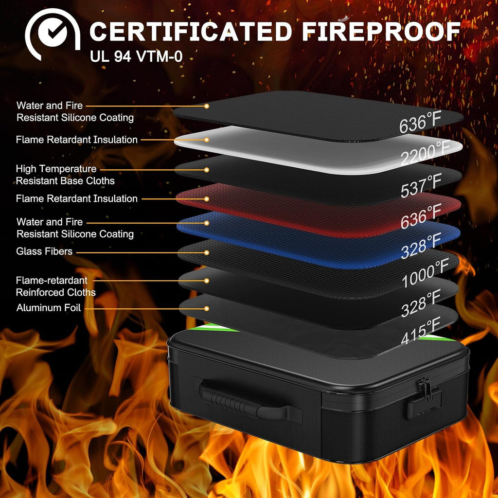 Noiposi 5200℉ Fireproof Document Box with Lock 16.1"x11.4"x4.3"