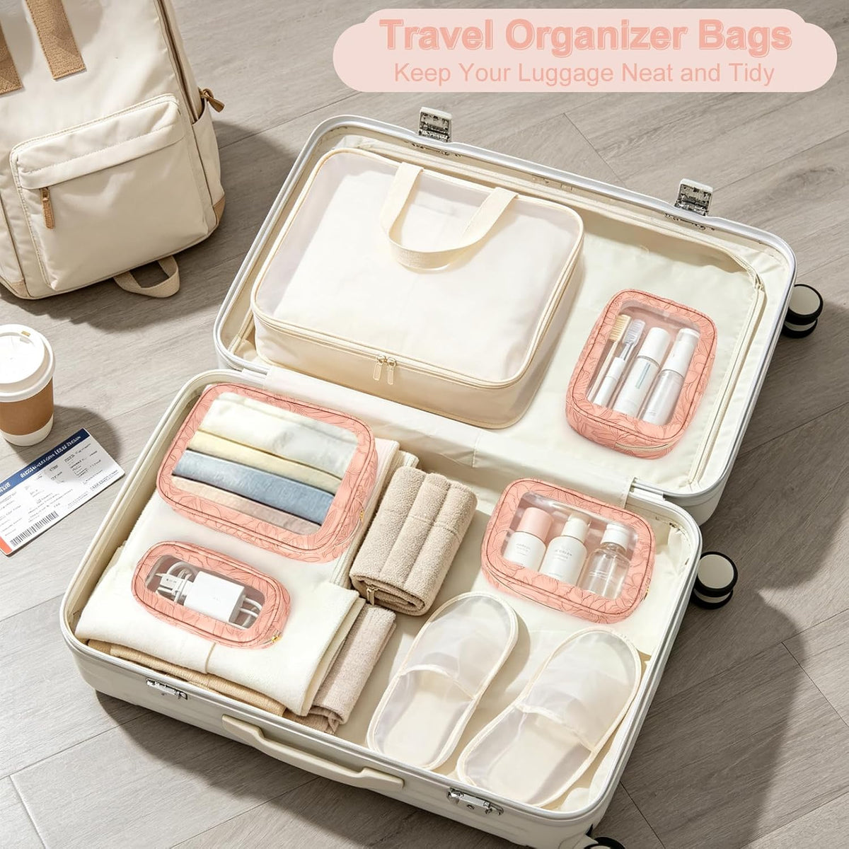 YOPCDJ 5PCS Diaper Bag Organizer Pouches Set, TSA Approved Travel Toiletry Bag For Women, Waterproof Clear Makeup Bag Set, Floral Small Makeup Bag Suitable For Women
