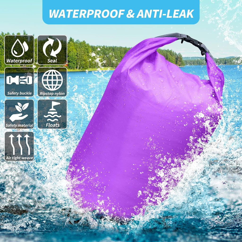 Dry Bag Set, Waterproof Small Lightweight Dry Bags for Paddle Board Kayaking, Fishing, Camping(Purple, 2L+5L+10L)