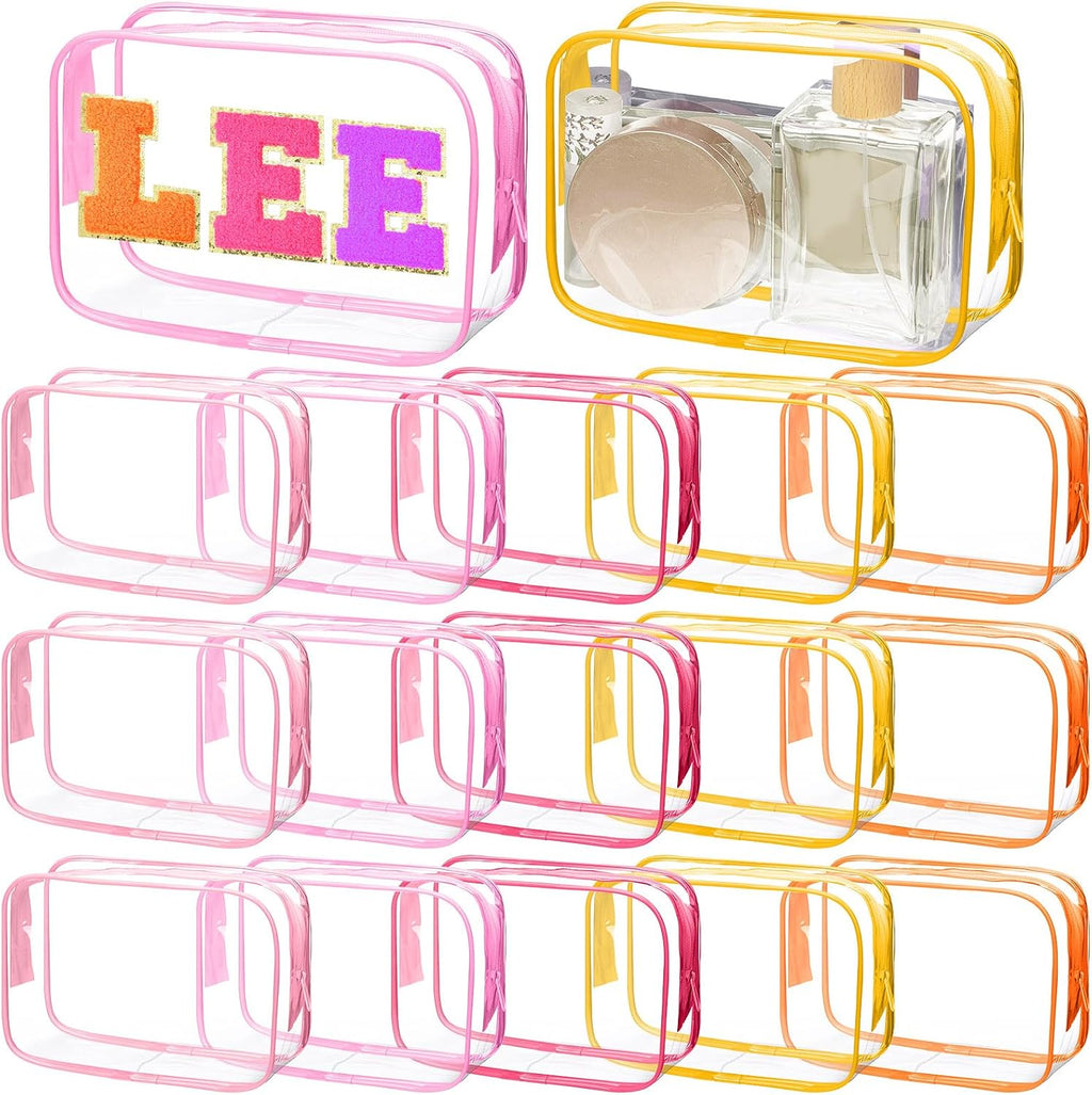 Shinylin 15 Pcs Clear Makeup Bag with Zipper, PVC Bag, Pink Orange