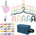 Retractable Travel Clothesline Kit with 10 Foldable Hangers, 20 Clips & Bag