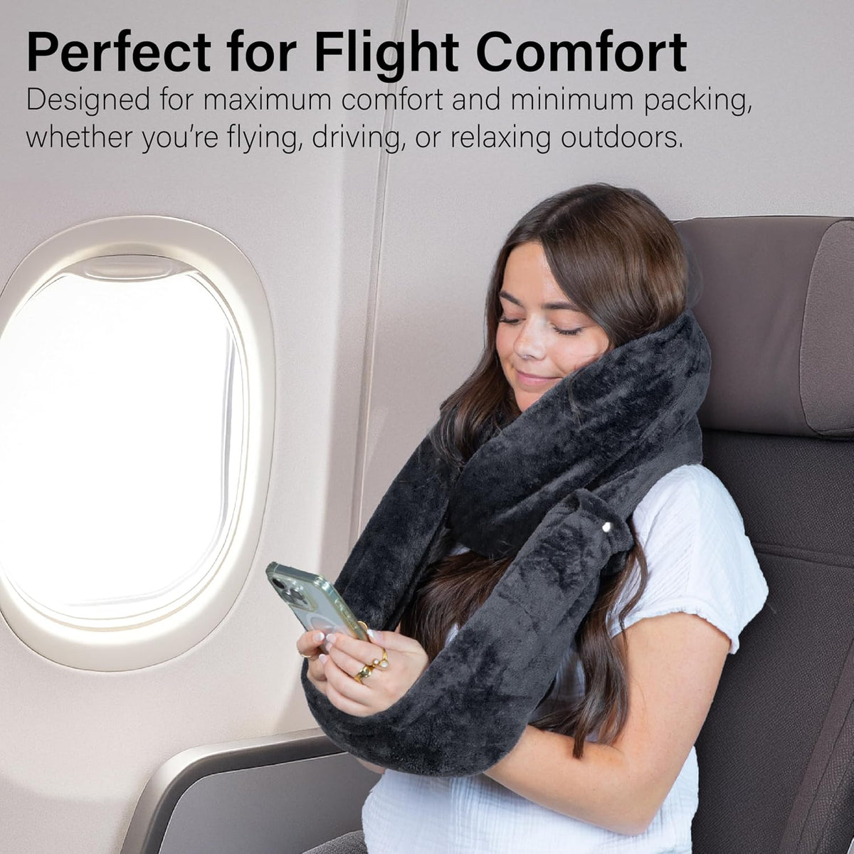 NAPRO 3‑in‑1 Travel Blanket Pillow Scarf – Convertible 50×80″ Blanket, 12×16″ Pillow, 80″ Infinity Neck Pillow – Lightweight, Plush – Black
