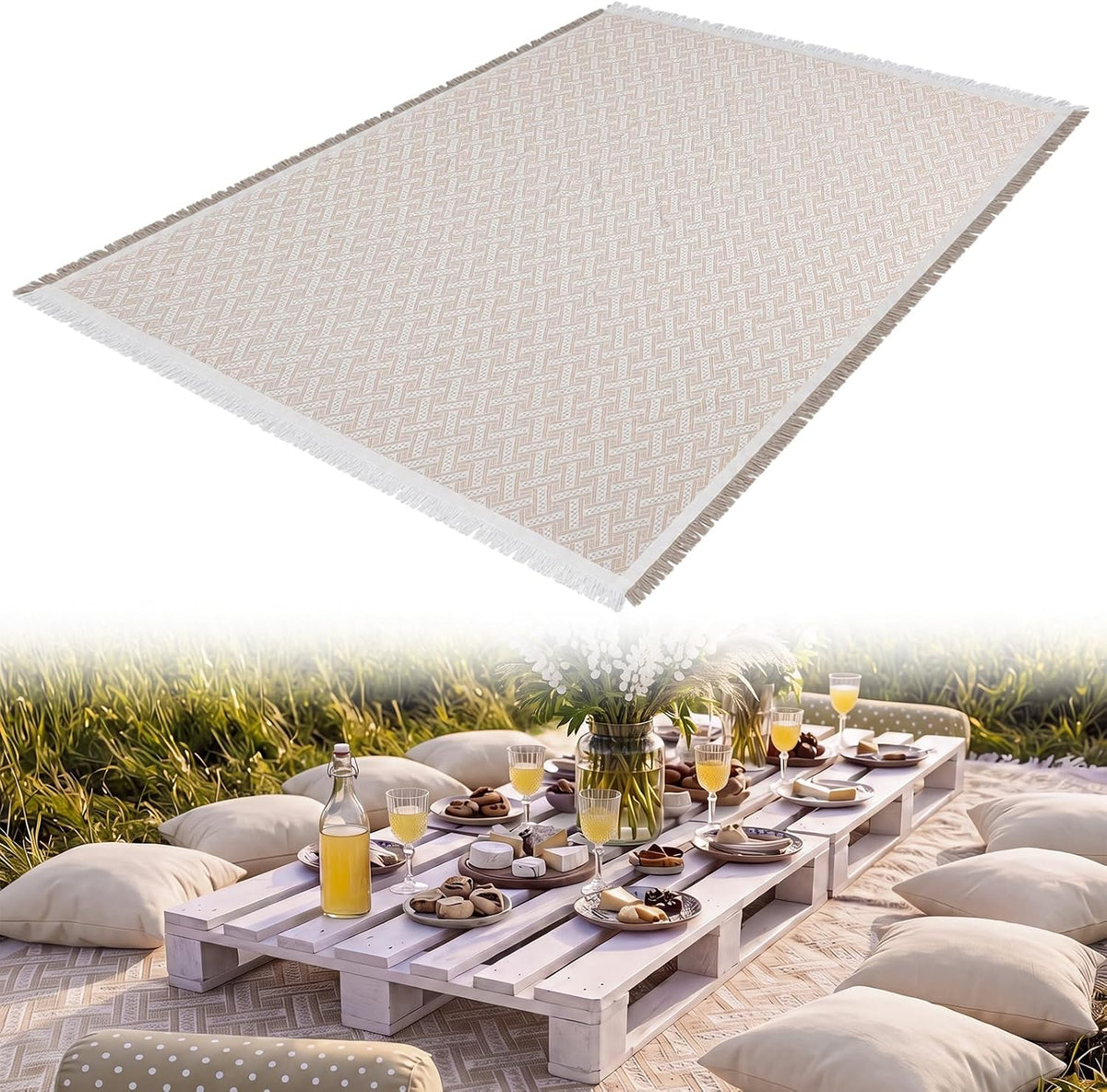 1 Pack White Coffee Extra Large Picnic Blanket, 91 x 109 Inches
