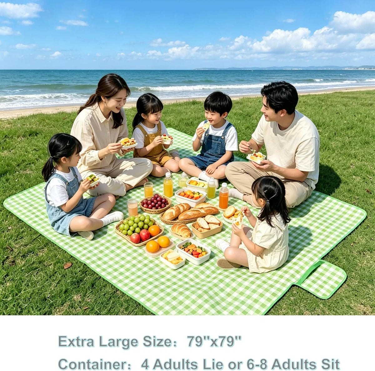 79 inch Waterproof Foldable Picnic Blanket Camping Blanket - Green