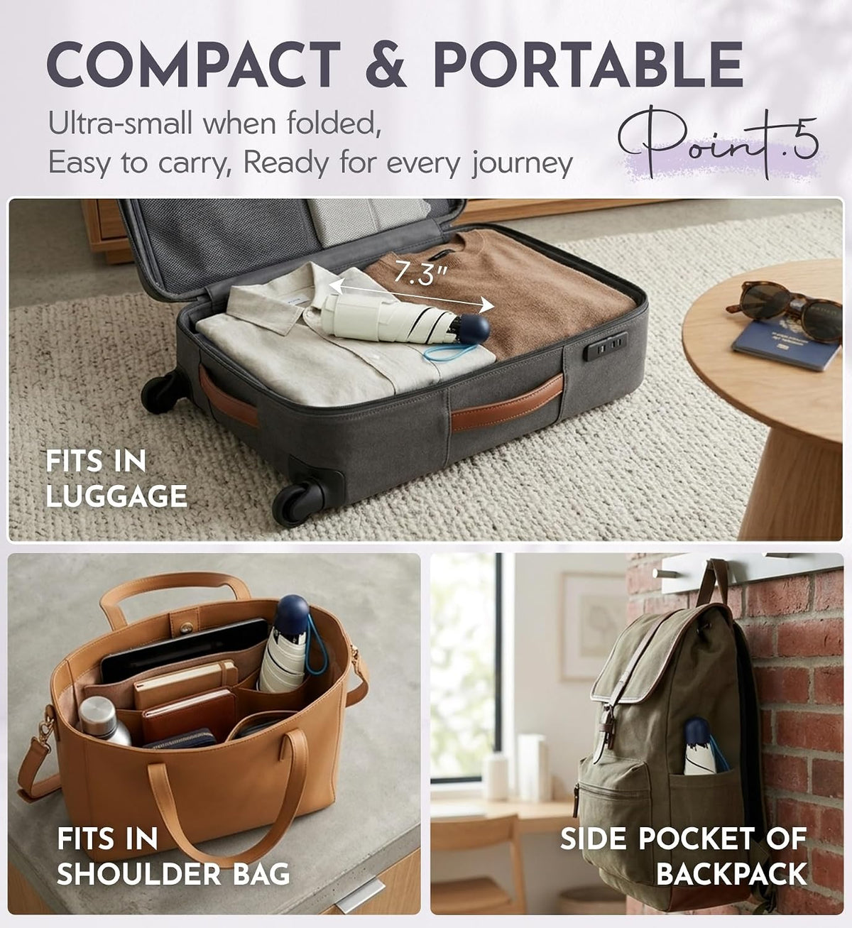 Umbrella Travel Size Mini Compact for Rain, UPF 100+ UV Protection