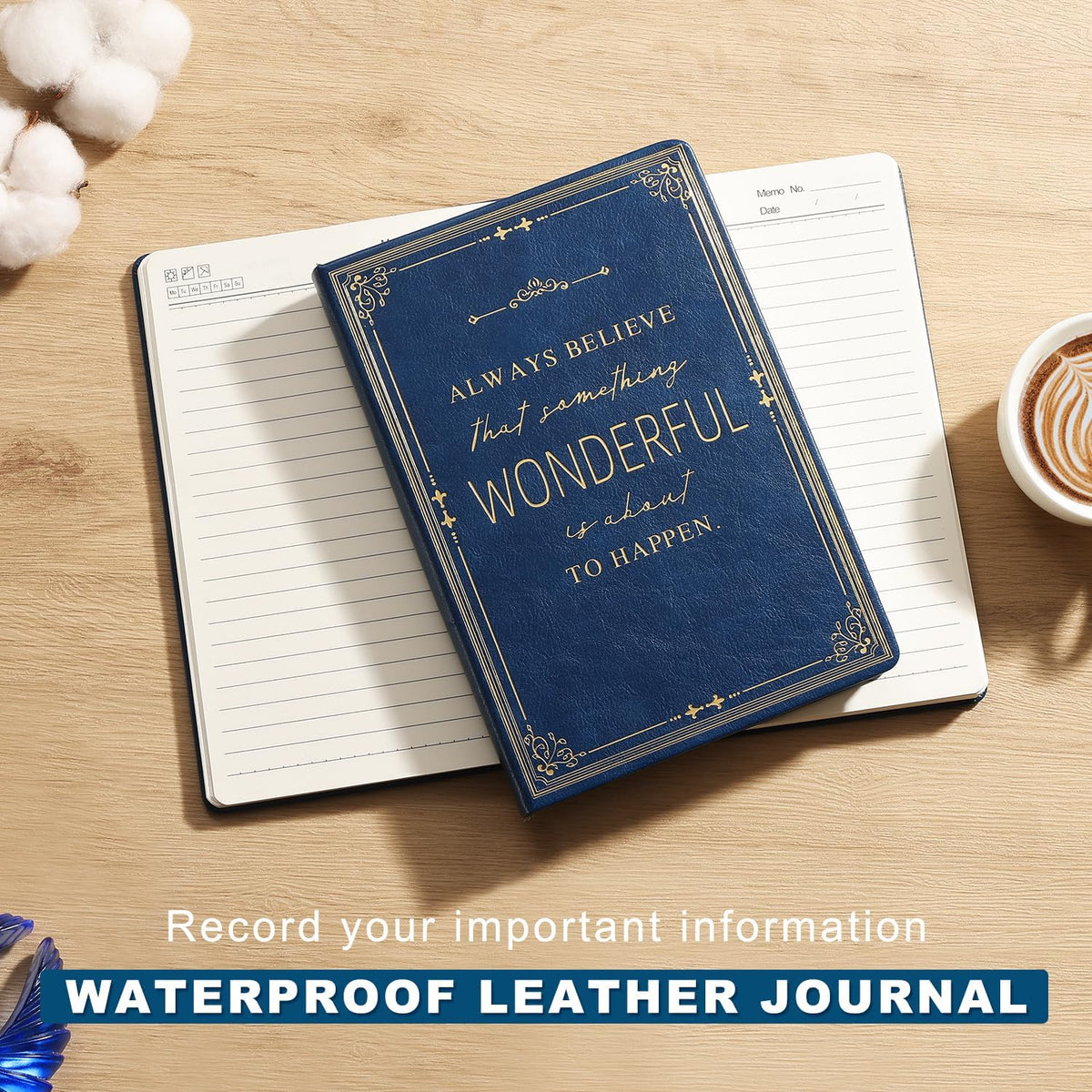 Lined Journal Notebook for Work With Sticky Dividers, 5.75'' X 8.6'' Blue Hardcover Notebook for Writing, 200 Pages Thick Travel Daily Journal, College Ruled Notebook for Women Men, School Supplies