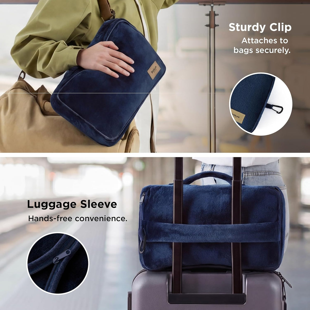 Bedsure Travel Blanket Set with Inflatable Neck Pillow and Eye Mask, Navy