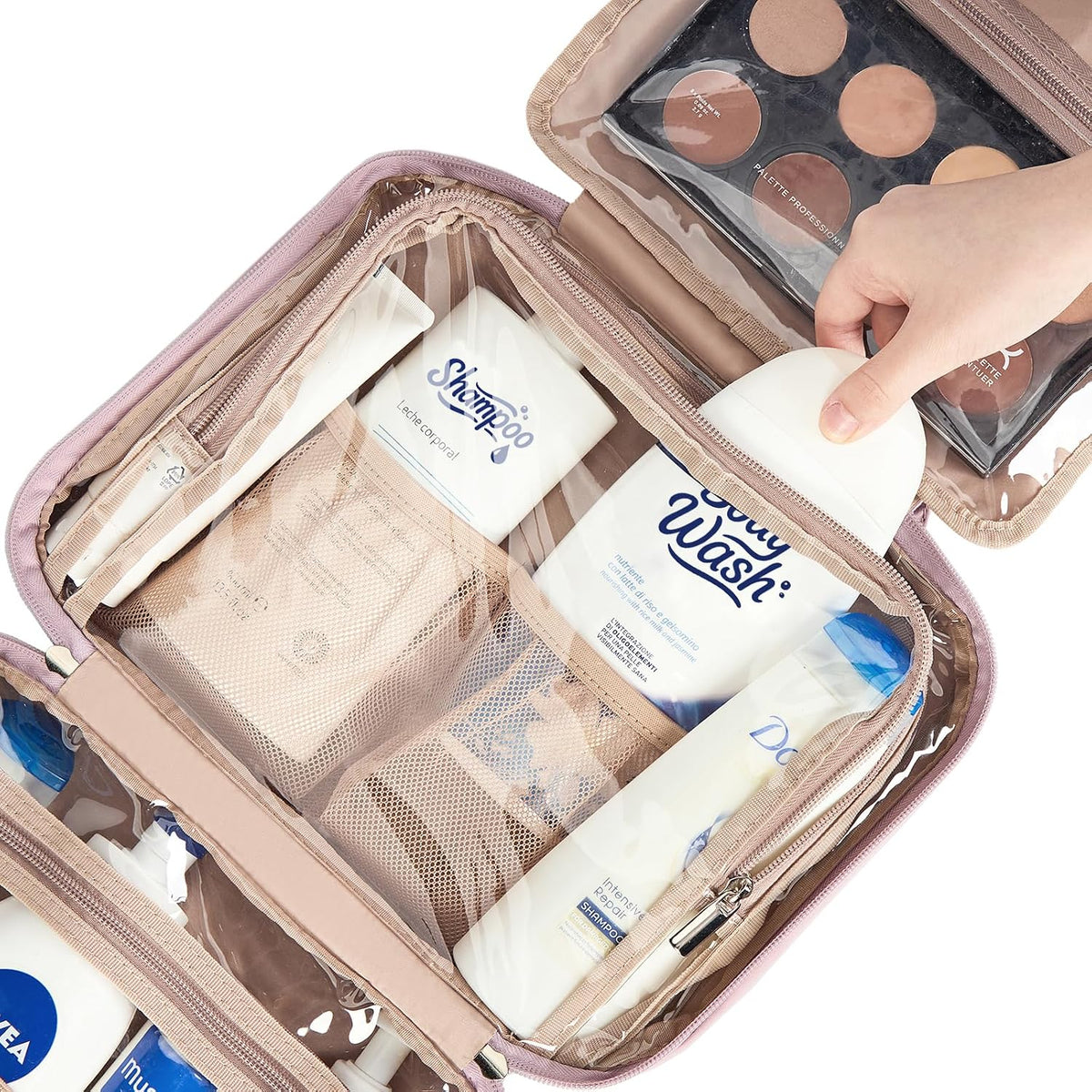 NISHEL Travel Toiletry Bag for Women Hanging Organizer Makeup Case Pockets