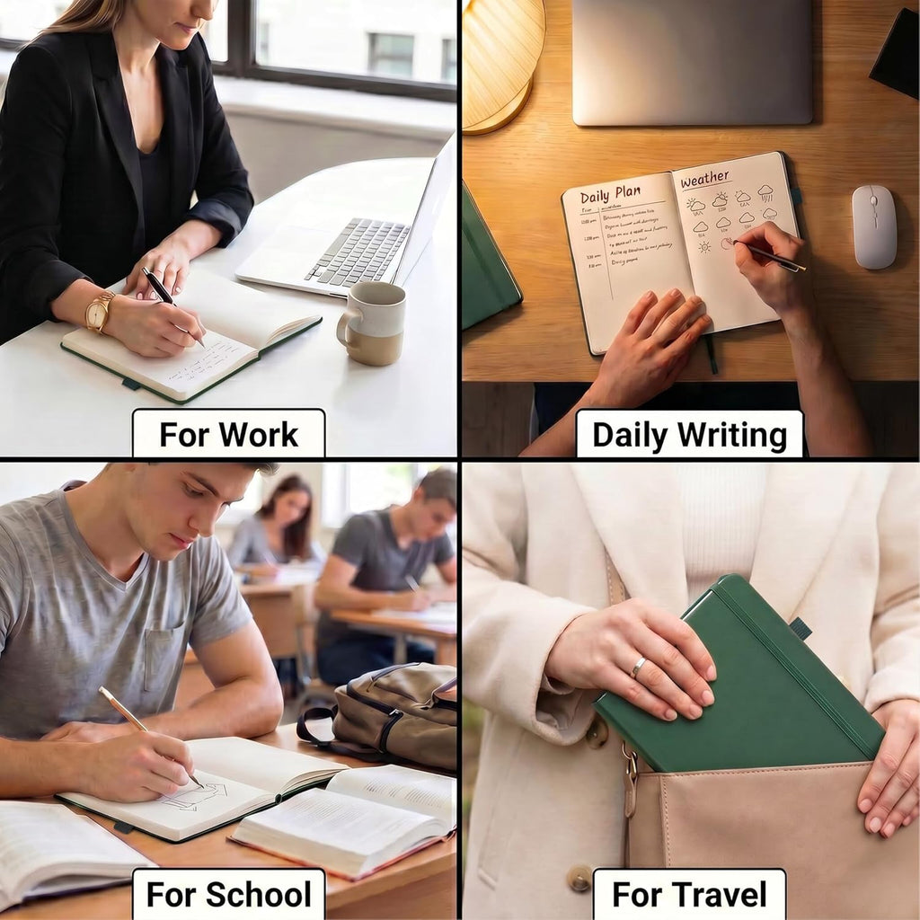 &And Per Se Dotted Journal Notebook, A5 Hardcover Leather Dotted Journal, 160 Pages 100gsm Thick Dot Grid Paper, 3 Sheets of Stickers Included - 5.7'' x 8'' (Cyan)
