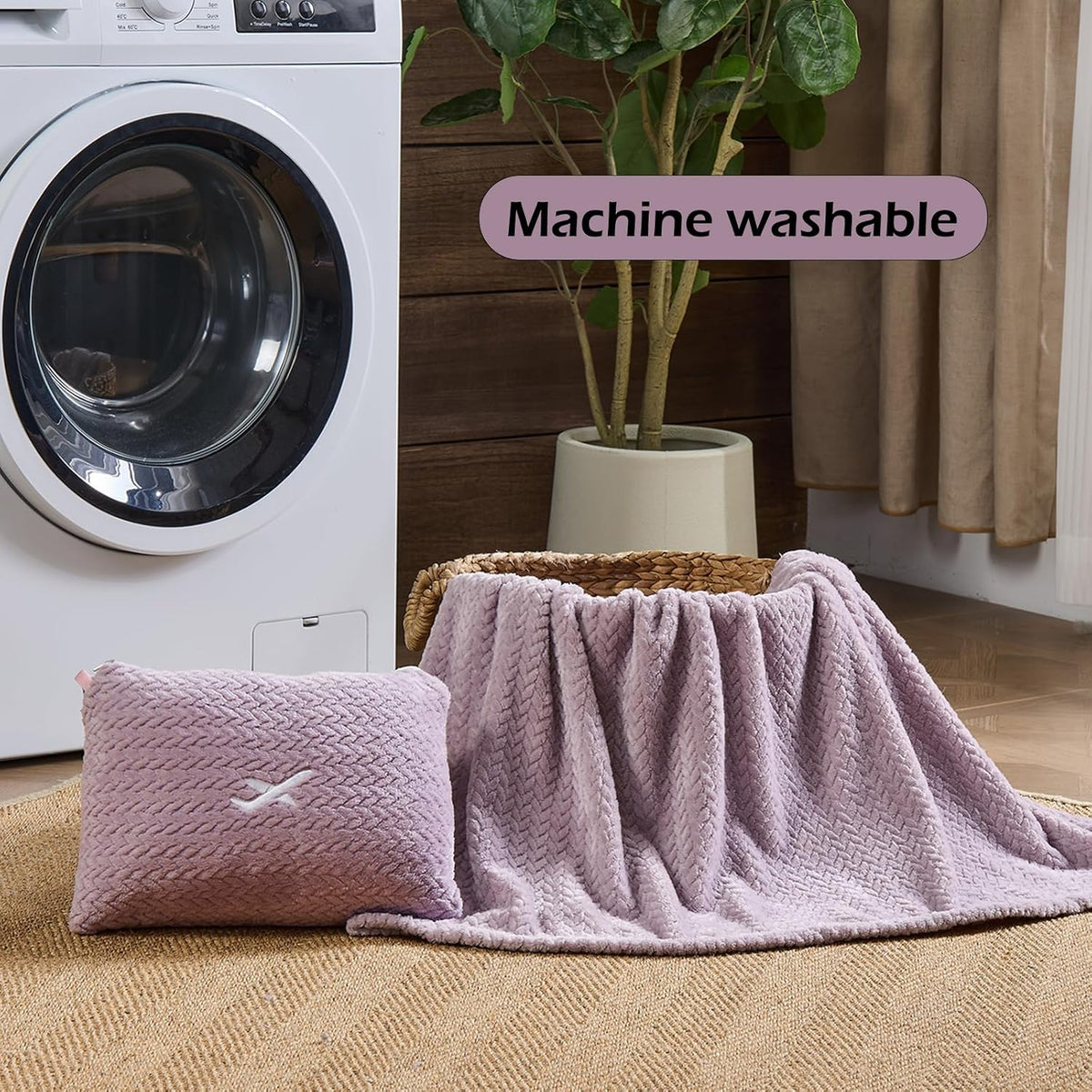 NEWCOSPLAY Travel Blanket with Storage Bag for Airplane Travel, Purple