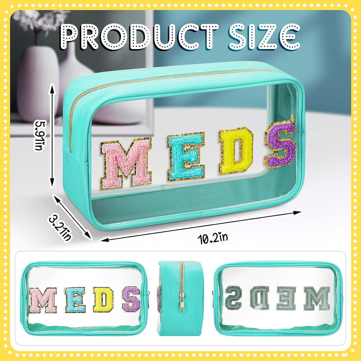 Geetery Medicine Bag Travel Makeup Case with Patch,Green,Cute Meds