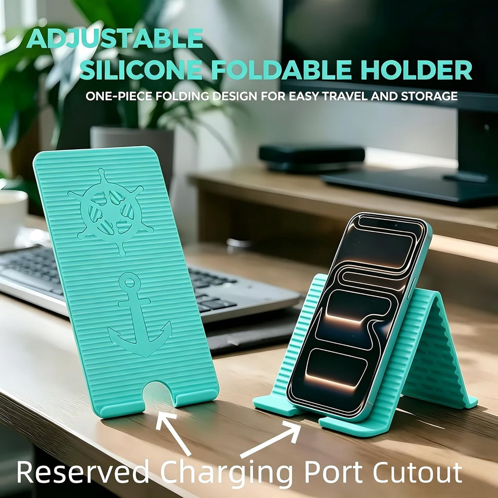 Flexible Silicone Aluminum Phone Holder Tablet Stand with Charging Port Design, Foldable Airplane Laptop/Phone Stand for Home Office Travel (Tiffany)