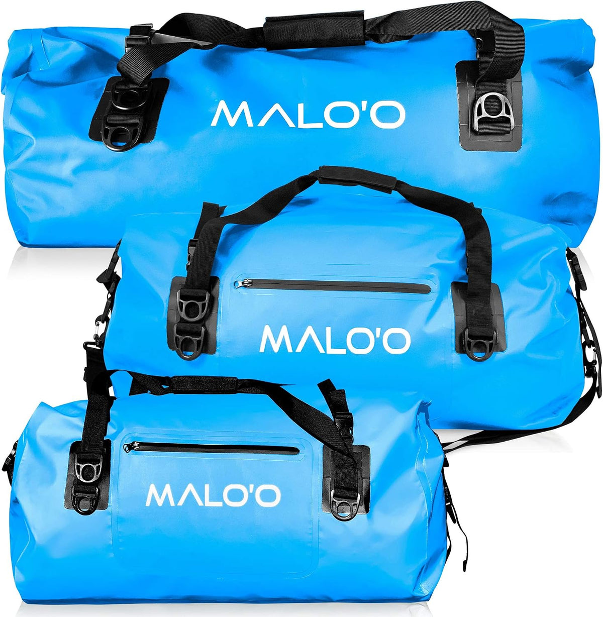 Malo’o Waterproof Dry Duffel, Heavy-Duty Roll Top Waterproof Gear Bag with Shoulder Strap & Molle Loops, Marine Duffel for Kayaking, Boating, Camping, Beach & Travel, Blue, 60L