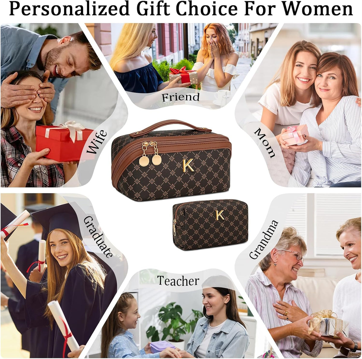 Initial Makeup Bag Personalized Gift for Women Teen Girls