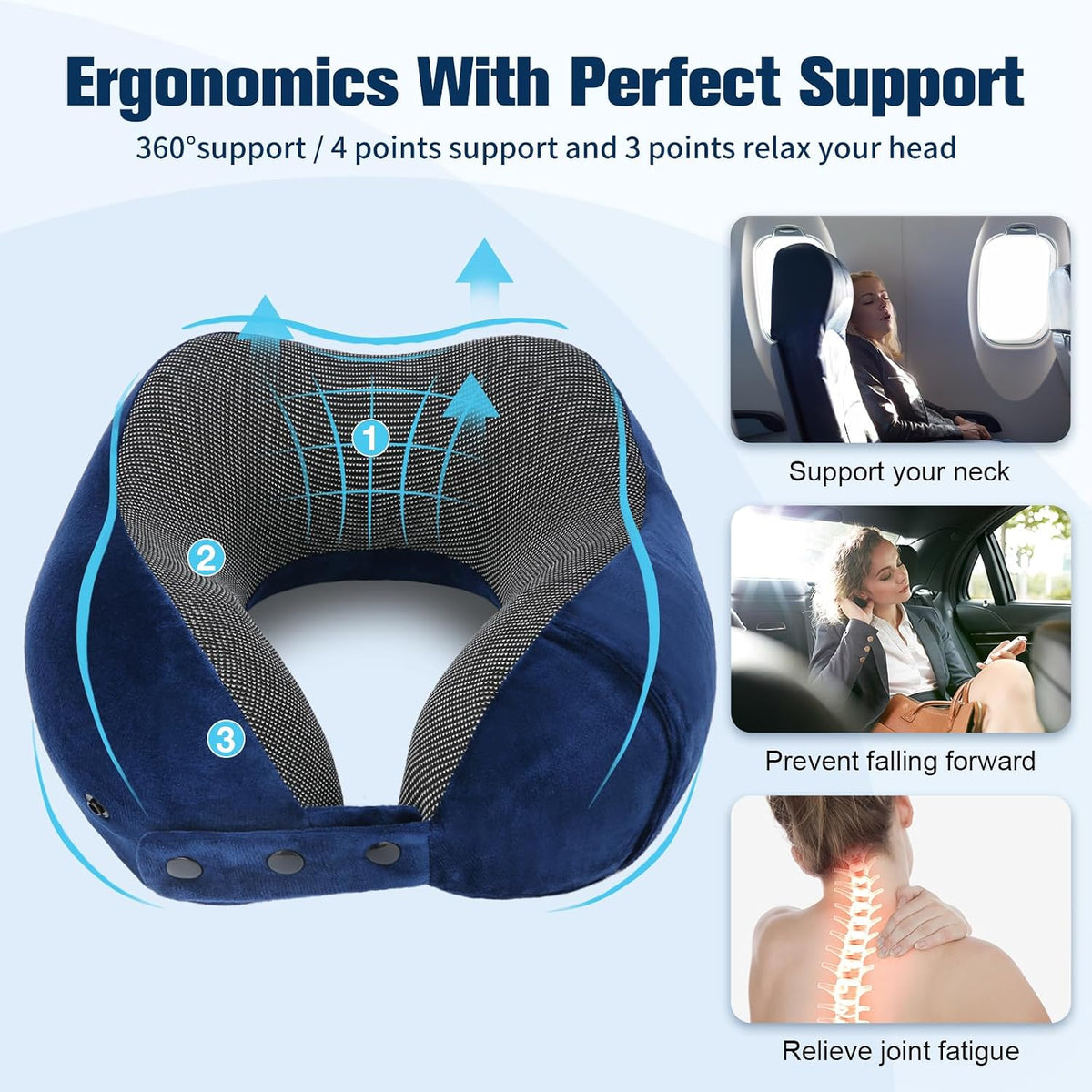 Cirorld Neck Pillow for Traveling, Travel Pillows for Airplanes Blue
