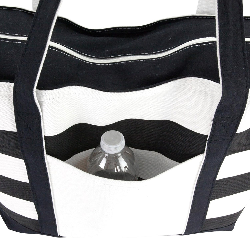 DALIX Striped Beach Bag Tote Bags Canvas Personalized Black Ballent Letter A - Z