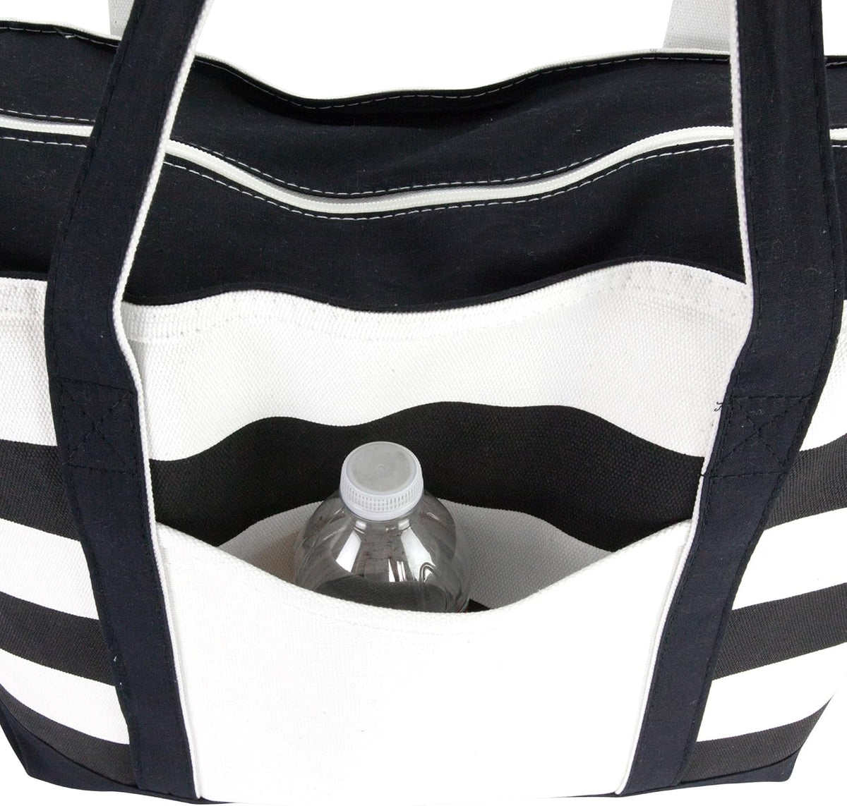 DALIX Striped Beach Bag Tote Bags Canvas Personalized Black Ballent Letter A - Z