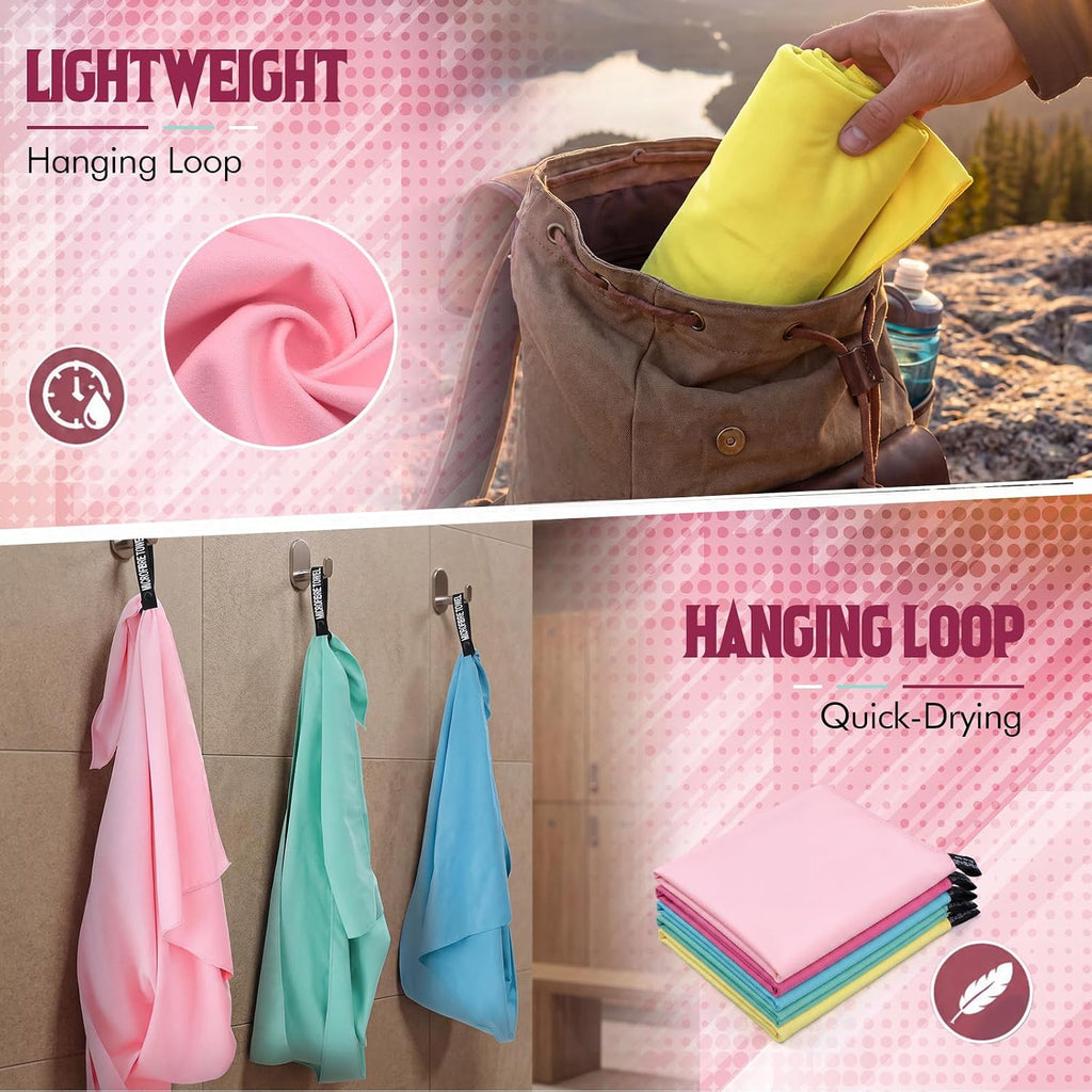 Fanfanwin 5 Pcs Microfiber Gym Bath Towel 60" x 30" Quick Dry, Vibrant