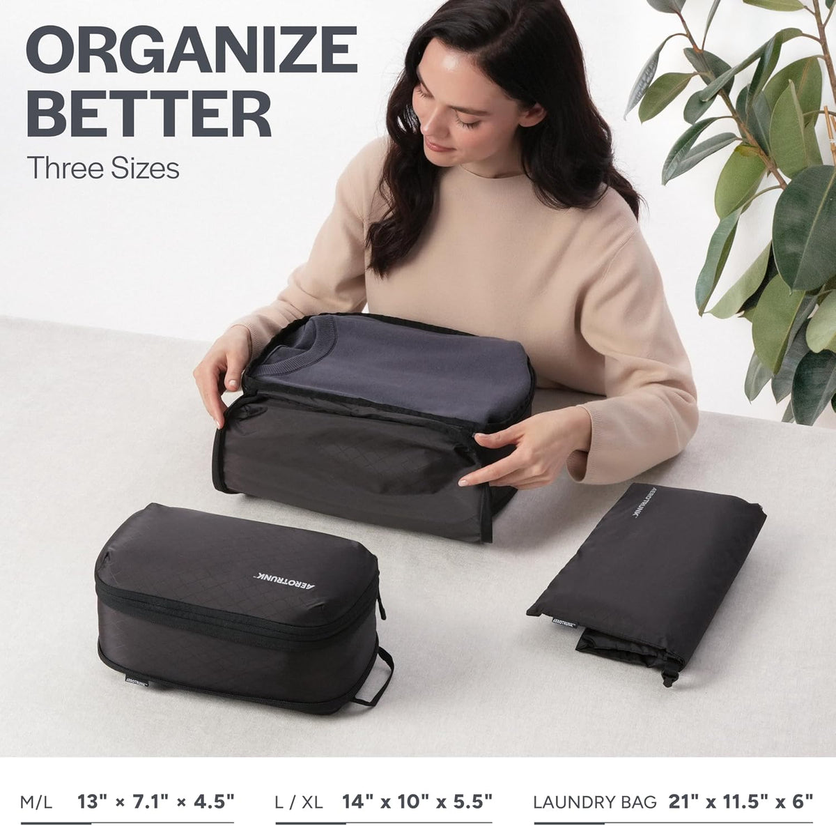 Aerotrunk Ultralight Compression Packing Cubes for Travel, 3-Pack, Black