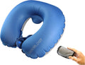 TREKOLOGY Inflatable Neck Pillow for Travel – Compact Ultralight Air Pillow with Button Inflation & Quick Deflate – Dual-Fabric Neck Support Cushion for Airplane, Car, Train, Bus