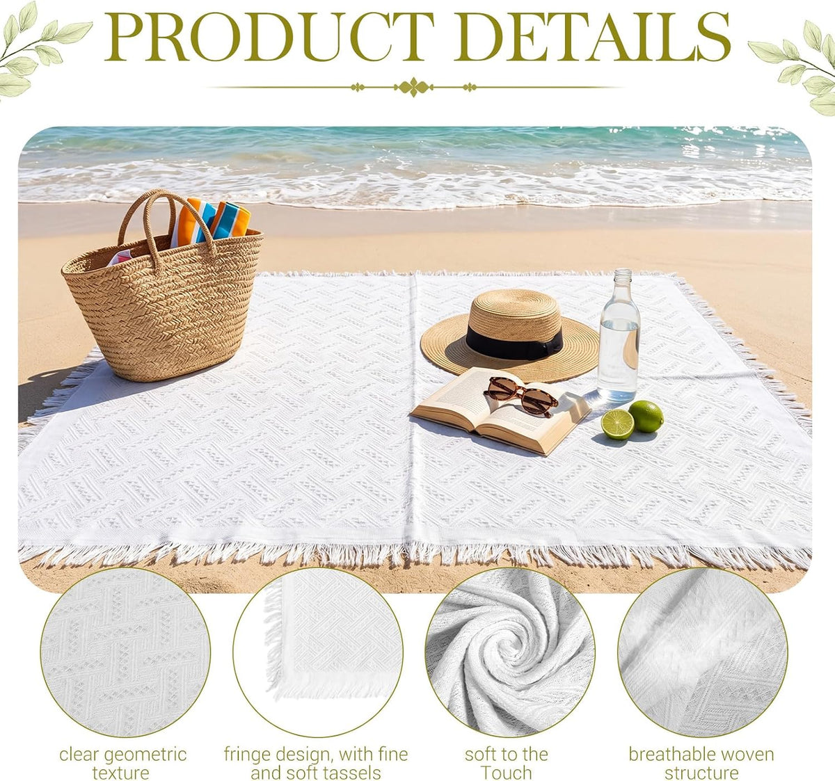 1 Pack White Extra Large Picnic Blanket, 91 x 109 Inches