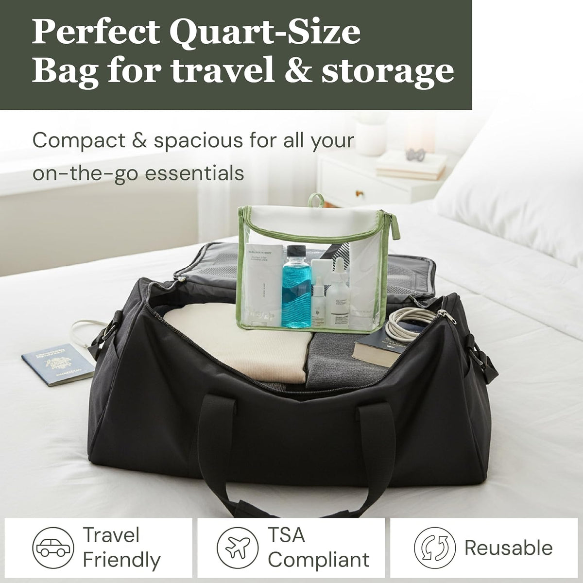 (re)zip Clear Quart Travel Toiletry & Cosmetic Bag, TSA Compliant - Sage