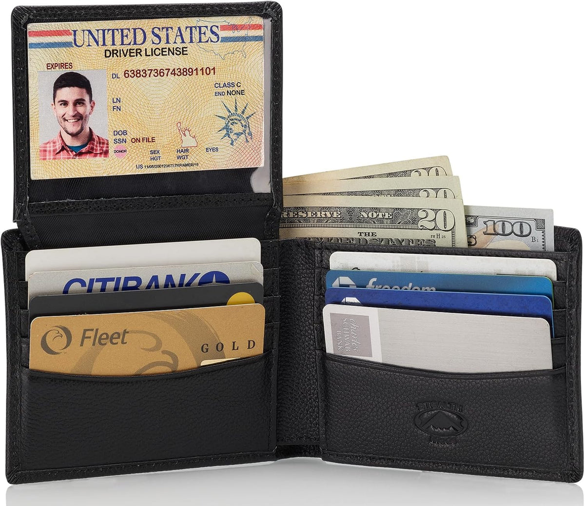 Stealth Mode Leather Bifold Wallet for Men With ID Window and RFID Blocking
