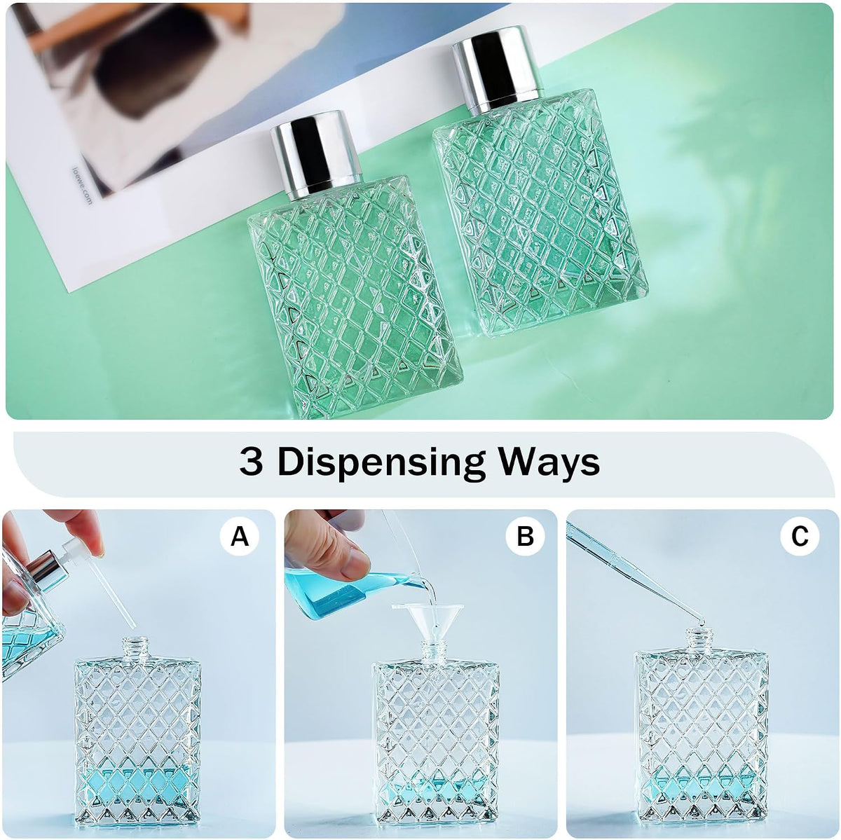 YU FENG 2 Pack Perfume Spray Bottles, 100ml/3.4oz Refillable Glass Atomizer