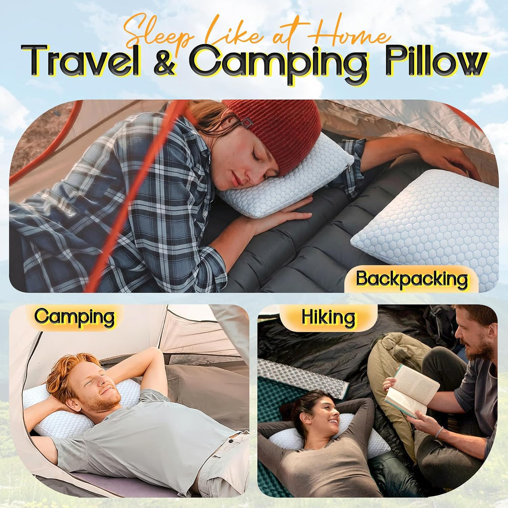 1 MIDDLE ONE Travel Pillow for Sleeping Camping, Memory Foam Small Pillow with Breathable Cover for Backpacking, Airplane, Car (15.5 X 12 Inch)