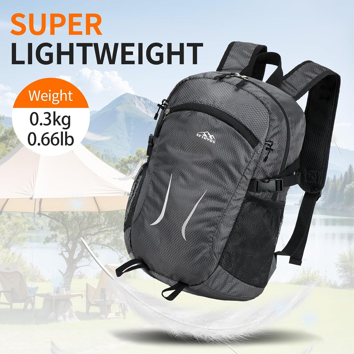 Small Hiking Backpack 35L Travel Lightweight Hiking Packable Daypack Water-Resistant Foldable Backpacks for Women Men Camping (Grey)