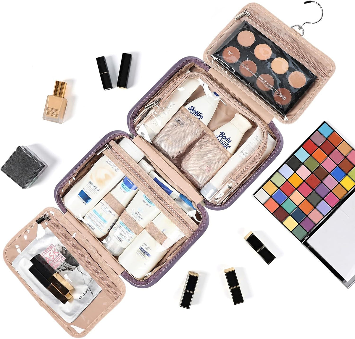 NISHEL Travel Toiletry Bag for Women Hanging Organizer Makeup Case Pockets