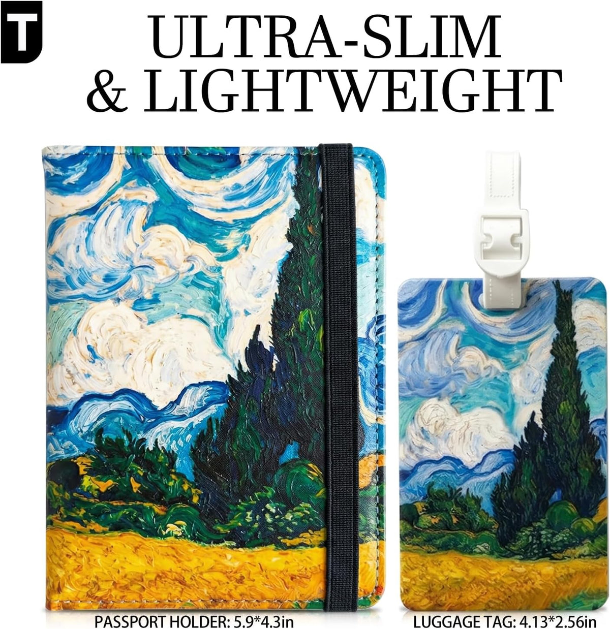 Travel Passport Holder Luggage Tag Set Artistic PU Leather Passport Cover Wallet with Funny Luggage Tag for Travel Suitcase Women and Men